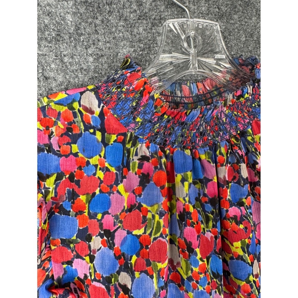 J.Crew Womens Floral Smocked Chiffon Top 00 Multicolored Ruffle High Neck Peplum - Picture 7 of 10